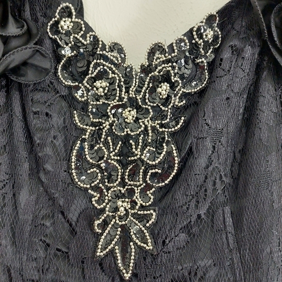 Betsy & Adam Black Sequin Short Puff sleeve Tulle Prom Cocktail Dress Sz 13 VTG - Picture 11 of 16